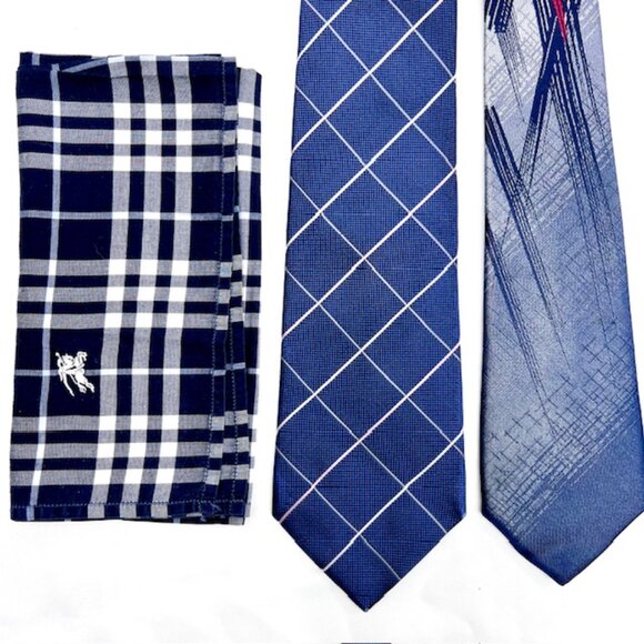 Set: 2 Neckties Burberry Blue  & El  Groco  Italy +1 Burberry  Handkerchief (54 - Picture 5 of 15